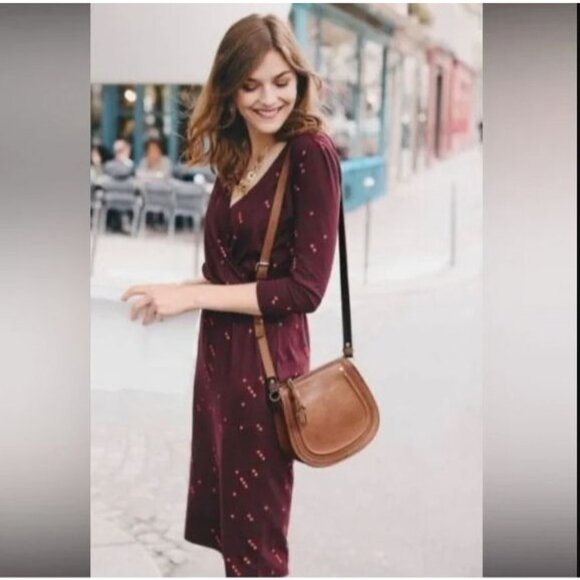 Boden Womens 12L Cressida Faux Wrap Dress 3/4 Sleeve Stretch V Neck Knee Length - Picture 2 of 10